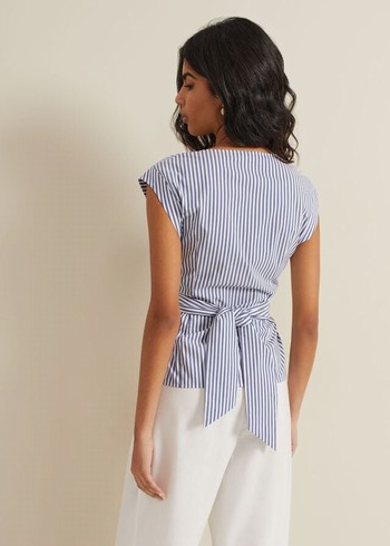 Phase Eight Sadie Striped Tie Waist Shirts Blue Canada | ZCTPMQ-468